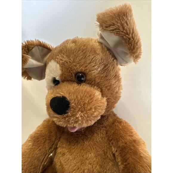 Build-A-Bear floppy eared dog brown with white circle on eye and pink tongue - Picture 3 of 7